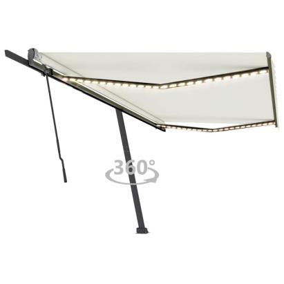 Copertină retractabilă manual cu LED, crem, 500x300 cm GartenMobel Dekor
