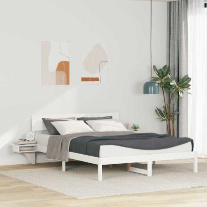 Cadru de pat cu headboard Alb 160 x 200 cm Lemn de pin masiv GartenMobel Dekor