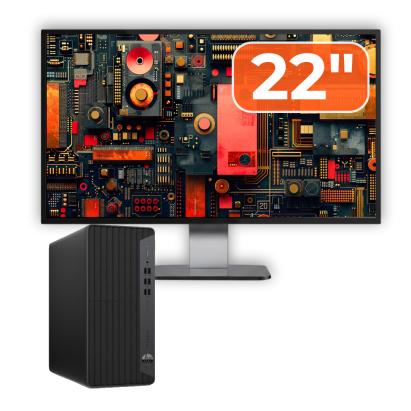 Pachet Calculator Second Hand HP EliteDesk 800 G6 Tower, Intel Core i5-10400F 2.90 - 4.30GHz, 16GB DDR4, Placa Video AMD Radeon R7 430 2GB, 256GB SSD + Monitor 22" NewTechnology Media