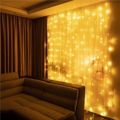 Ghirlanda luminoasa tip perdea 300 LED-uri, 3x3m, pentru interior, alimentare USB, alb cald (galben) Household NewTrend