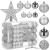 Set globuri si decoratiuni de Craciun, 100 piese, diverse dimensiuni cu stea, argintiu Household NewTrend