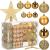Set globuri si decoratiuni de Craciun, 100 piese, diverse dimensiuni cu stea, auriu Household NewTrend