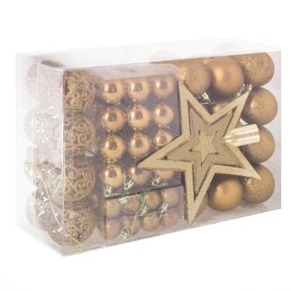 Set globuri si decoratiuni de Craciun, 100 piese, diverse dimensiuni cu stea, auriu Household NewTrend