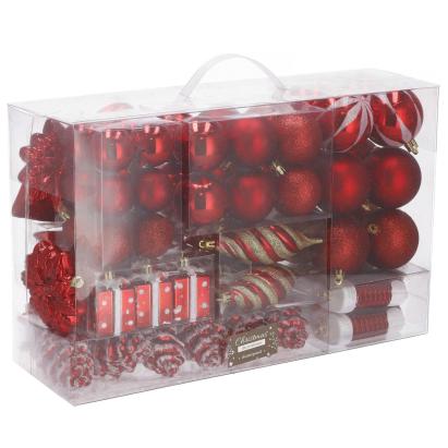 Set globuri si decoratiuni de Craciun, 72 piese, diverse dimensiuni, rosu Household NewTrend