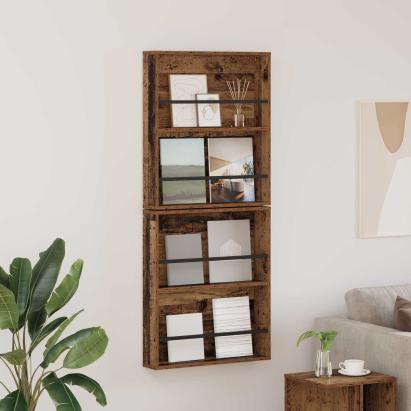 Raft pentru reviste cu raft 2 pcs Lemn vechi 60 x 12 x 70 cm GartenMobel Dekor