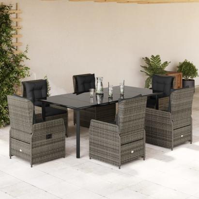 Set mobilier de grădină cu perne, 7 piese, gri, poliratan GartenMobel Dekor