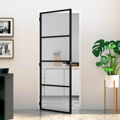 Ușă Interioară Neagră 76x201,5 cm din Sticlă Termoizolantă și Aluminiu Subțire GartenMobel Dekor