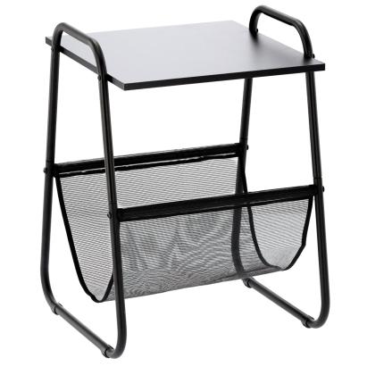 Masuta laterala cu suport reviste 40x40x55 cm, metal si lemn, negru Household NewTrend