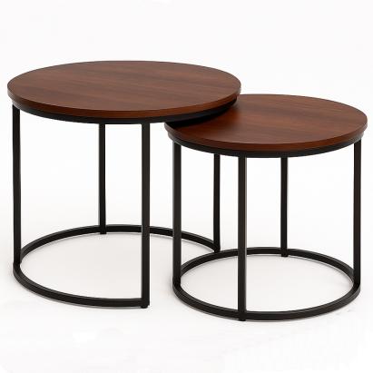 Set 2 masute cafea suprapozabile, MDF si metal, design modern, 60 cm si 50 cm, maro si negru Household NewTrend