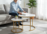 Set 2 masute cafea suprapozabile, MDF si metal, 60x50 cm si 40x40 cm, alb marmura si auriu Household NewTrend