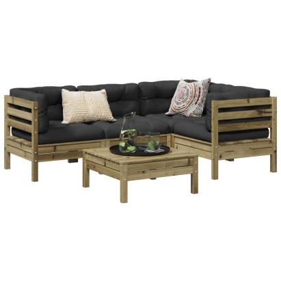Set mobilier de grădină cu perne, 5 piese, lemn de pin tratat GartenMobel Dekor