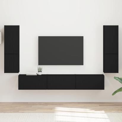 Set comodă TV Pe perete 4 pcs Negru Lemn compozit GartenMobel Dekor