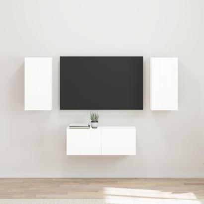 Set comodă TV Pe perete 6 pcs Alb lucios Lemn compozit GartenMobel Dekor