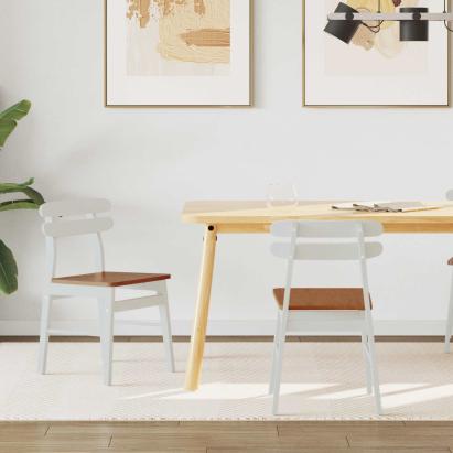 Scaun de sufragerie 2 pcs Alb și Natural Lemn Solid de Cauciuc GartenMobel Dekor