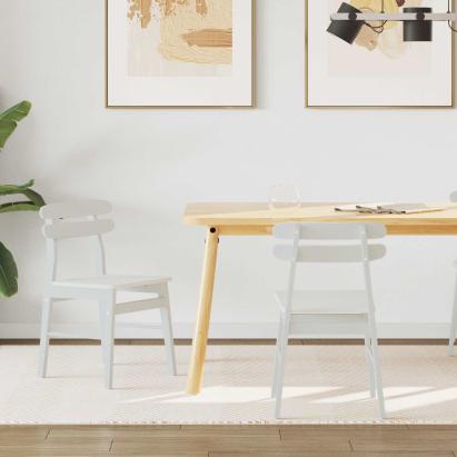 Scaun de sufragerie 2 pcs Alb Lemn Solid de Cauciuc GartenMobel Dekor