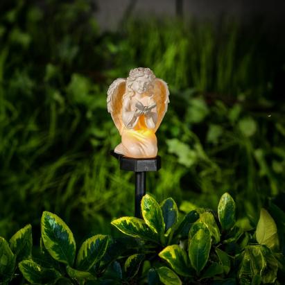 Îngeraș solar cu fluture – lumină LED alb cald – rășină – 42 × 11 × 6,5 cm Best CarHome