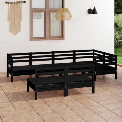 Set mobilier de grădină, 7 piese, negru, lemn masiv de pin GartenMobel Dekor