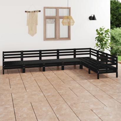 Set mobilier de grădină, 7 piese, negru, lemn masiv de pin GartenMobel Dekor