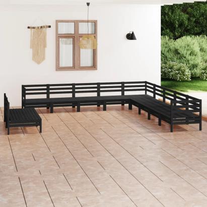 Set mobilier de grădină, 11 piese, negru, lemn masiv de pin GartenMobel Dekor
