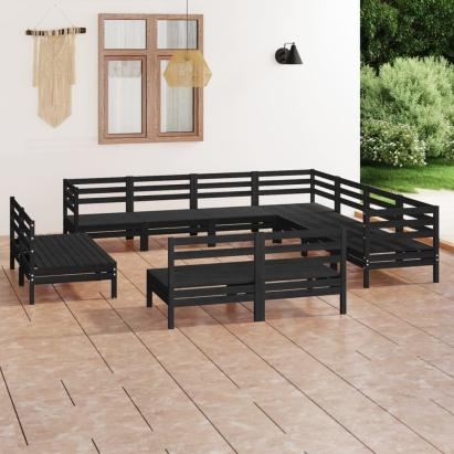 Set mobilier de grădină, 11 piese, negru, lemn masiv de pin GartenMobel Dekor