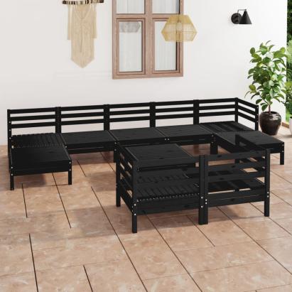 Set mobilier de grădină, 10 piese, negru, lemn masiv de pin GartenMobel Dekor