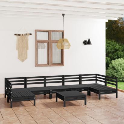 Set mobilier relaxare grădină, 8 piese, negru, lemn masiv pin GartenMobel Dekor