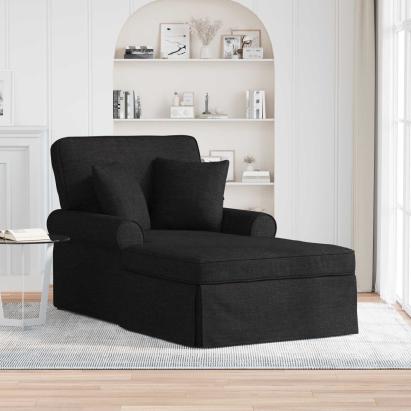 Chaise Lounge cu fustă cu pernă Negru 91 x 157 x 91 cm țesătură GartenMobel Dekor