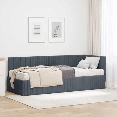 Cadru de pat colțar cu saltea cu headboard 2 pcs Gri Catifea GartenMobel Dekor