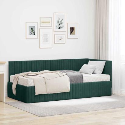 Cadru de pat colțar cu saltea cu headboard 2 pcs Verde Catifea GartenMobel Dekor