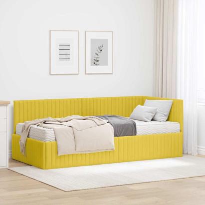 Cadru de pat colțar cu saltea cu headboard 2 pcs Galben Catifea GartenMobel Dekor