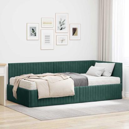 Cadru de pat colțar cu saltea cu headboard 2 pcs Verde Catifea GartenMobel Dekor