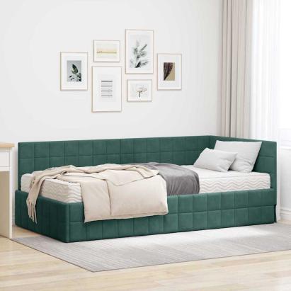 Cadru de pat colțar cu saltea cu headboard 2 pcs Verde Catifea GartenMobel Dekor