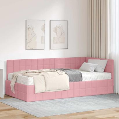 Cadru de pat colțar cu saltea cu headboard 2 pcs Gri Catifea GartenMobel Dekor