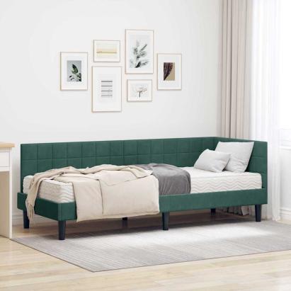 Cadru de pat colțar cu saltea cu headboard 2 pcs Verde Catifea GartenMobel Dekor