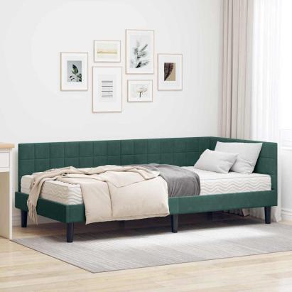 Cadru de pat colțar cu saltea cu headboard 2 pcs Verde Catifea GartenMobel Dekor