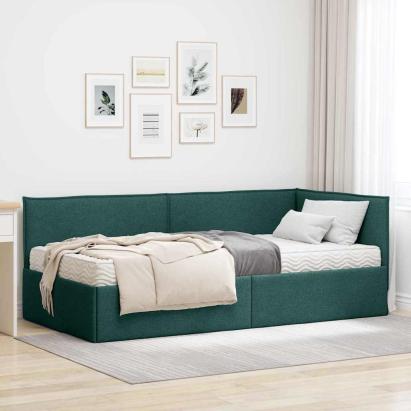Cadru de pat colțar cu saltea cu headboard 2 pcs Verde Catifea GartenMobel Dekor