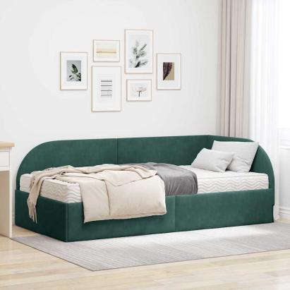 Cadru de pat colțar cu saltea cu headboard 2 pcs Verde Catifea GartenMobel Dekor