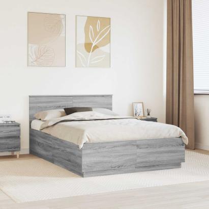 Cadru de pat cu headboard Gri Sonoma 160 x 200 cm Lemn compozit GartenMobel Dekor