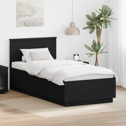 Cadru de pat cu headboard Negru 100 x 200 cm Lemn compozit GartenMobel Dekor