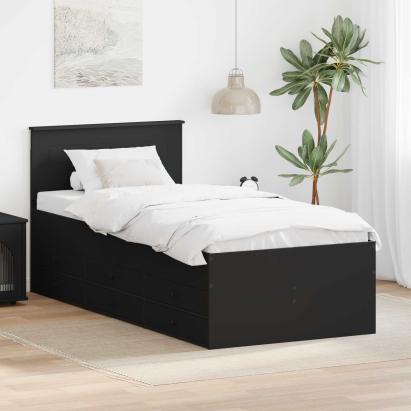 Daybed cu sertar cu headboard Negru 90 x 190 cm Lemn compozit GartenMobel Dekor