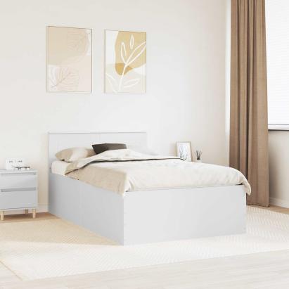 Cadru de pat cu headboard Alb 120 x 190 cm Lemn compozit GartenMobel Dekor