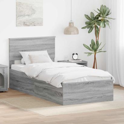 Cadru de pat cu headboard Gri Sonoma 75 x 190 cm Lemn compozit GartenMobel Dekor