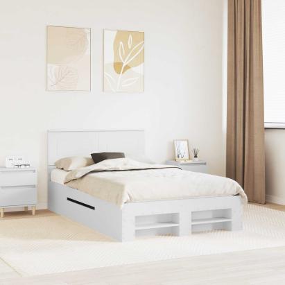 Cadru de pat cu headboard Alb 137 x 203 cm Lemn compozit GartenMobel Dekor