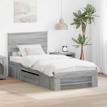 Cadru de pat cu headboard Gri Sonoma 90 x 200 cm Lemn compozit GartenMobel Dekor