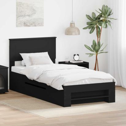 Cadru de pat cu headboard Negru 80 x 200 cm Lemn compozit GartenMobel Dekor