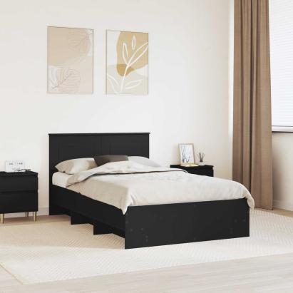Cadru de pat cu headboard Negru 120 x 123 cm Lemn compozit GartenMobel Dekor