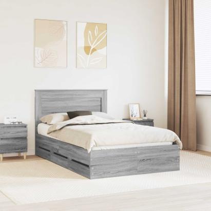 Cadru de pat cu sertar Gri Sonoma 120 x 190 cm Lemn Ingineresc GartenMobel Dekor