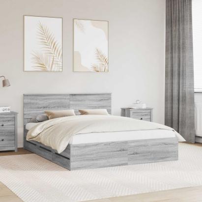 Cadru de pat cu sertar Gri Sonoma 160 x 200 cm Lemn Ingineresc GartenMobel Dekor