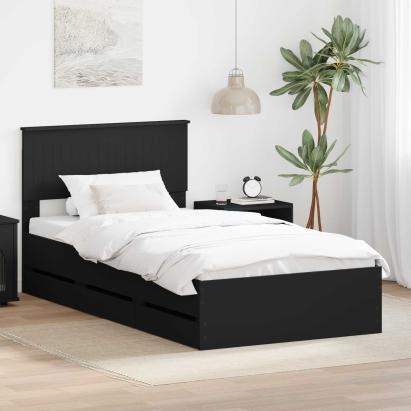 Cadru de pat cu sertar Negru 100 x 200 cm Lemn Ingineresc GartenMobel Dekor