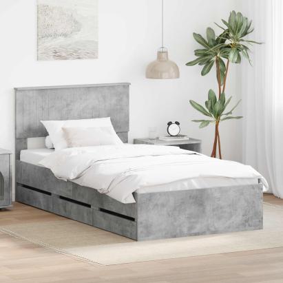 Cadru de pat Gri din beton 100 x 200 cm Lemn Ingineresc GartenMobel Dekor